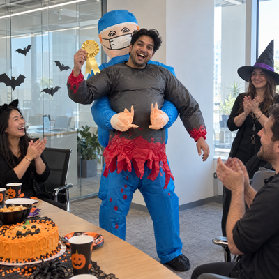 Winning the office costume contest in The Malpractice